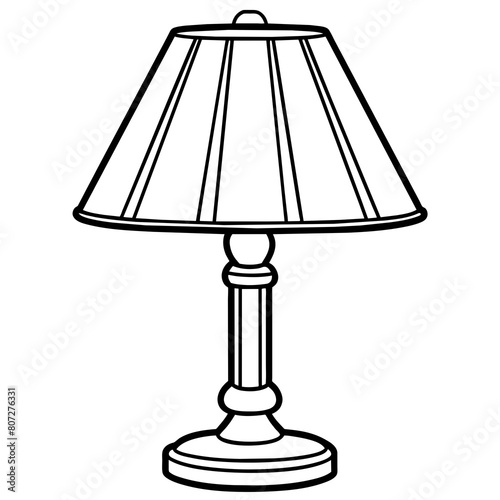 Vintage-Style Vanity Table and Classic Table Lamp Line Drawings: Elegant Furniture and Lighting Graphics