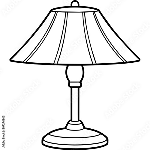 Vintage-Style Vanity Table and Classic Table Lamp Line Drawings: Elegant Furniture and Lighting Graphics