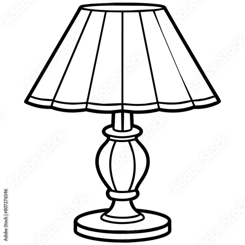 Vintage-Style Vanity Table and Classic Table Lamp Line Drawings: Elegant Furniture and Lighting Graphics
