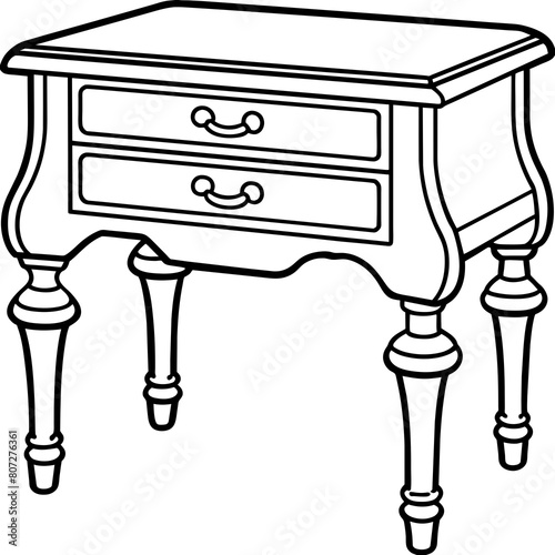 Vintage-Style Vanity Table Line Drawing: Elegant Furniture Graphics for Print and Digital Projects