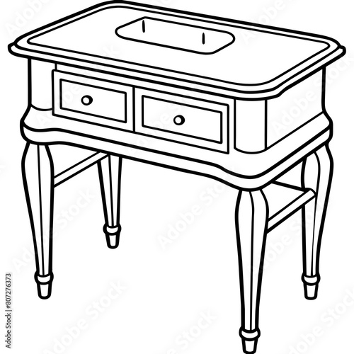 Vintage-Style Vanity Table Line Drawing: Elegant Furniture Graphics for Print and Digital Projects