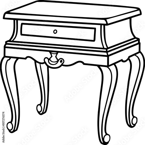 Vintage-Style Vanity Table Line Drawing: Elegant Furniture Graphics for Print and Digital Projects