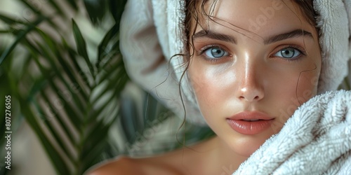 Woman With Towel Wrapped Around Head