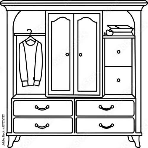 Wardrobe with Drawers Vector Illustration for T-Shirt Design, Hoody Design, Pillow Cover Design - High-Quality Printable Graphics, SVG Files, and More