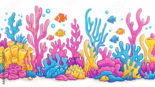 Underwater image of a coral reef with many types of colorful fish.