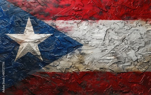 A textured Puerto Rican flag with bold red, white, and blue colors and a solitary white star. photo