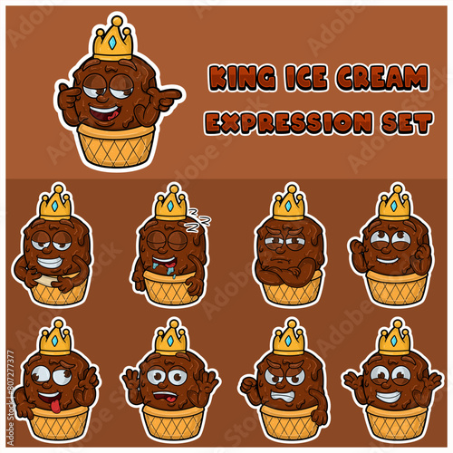 Ice Cream Expression set. Mascot cartoon character for flavor, strain, label and packaging product.