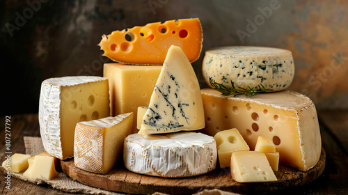 A Pile of Various Cheeses on a Table