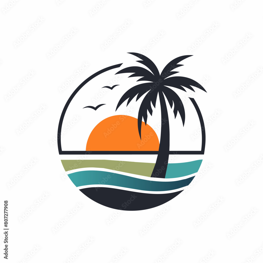 Sunset logo vector art illustration with coconut tree (22)