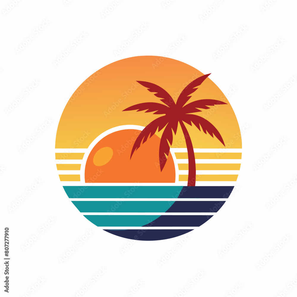 Sunset logo vector art illustration with coconut tree (20)