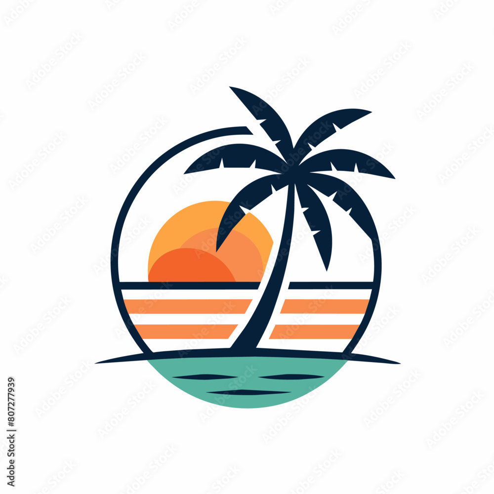 Obraz premium Sunset logo vector art illustration with coconut tree (28)