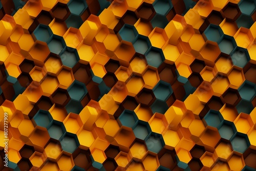 Abstract honeycomb pattern with gradient of orange to dark blue shades