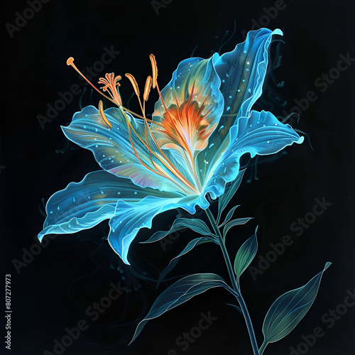 Bioluminescent, Lily, black background