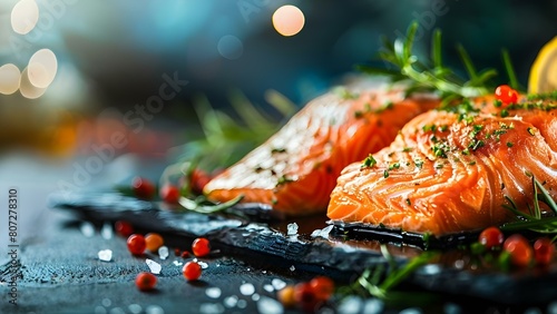 Majestic salmon image showcasing nutritious Omega3 rich fish. Concept Salmon, Omega-3, Healthy Eating, Seafood, Nutrients photo