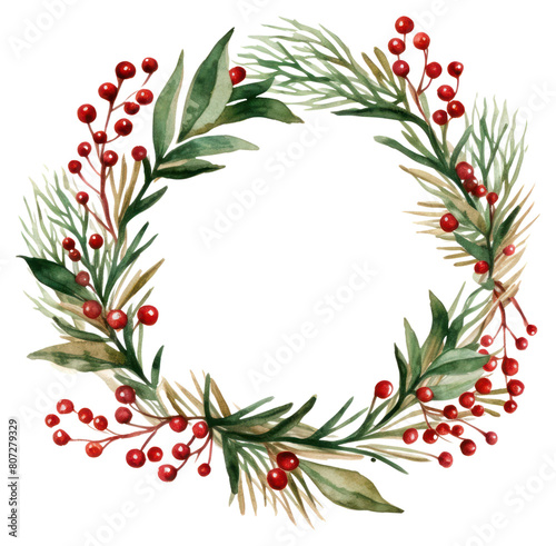 PNG Wreath christmas plant white background.