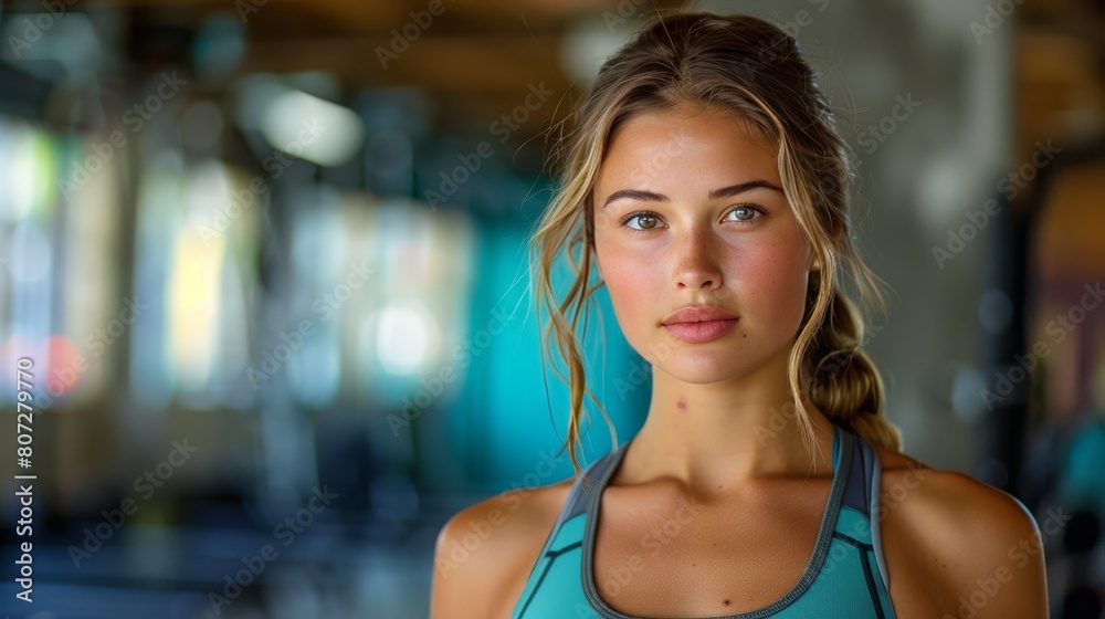 Beautiful Young Woman Standing in a Gym