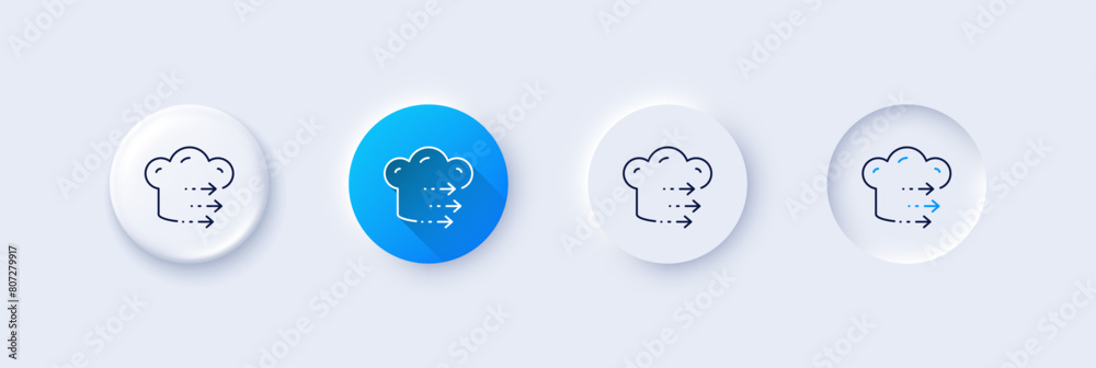 Food delivery line icon. Neumorphic, Blue gradient, 3d pin buttons. Restaurant order sign. Catering service symbol. Line icons. Neumorphic buttons with outline signs. Vector Food delivery line icon. Neumorphic, Blue gradient, 3d pin buttons. Restaurant order sign. Catering service symbol. Line icons. Neumorphic buttons with outline signs. Vector