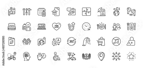 Bike delivery, True love and Vip phone line icons pack. AI, Question and Answer, Map pin icons. Rank star, Seo gear, Stress web icon. Covid test, Laureate award, 24 hours pictogram. Vector