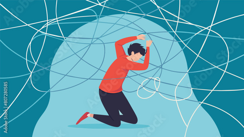 A person trying to escape the tangled web of anxiety but constantly getting caught in its sticky threads..