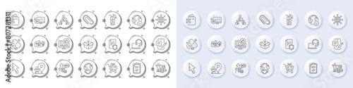 Cholecalciferol, Bid offer and Data security line icons. White pin 3d buttons, chat bubbles icons. Pack of Budget profit, Water glass, International globe icon. Vector