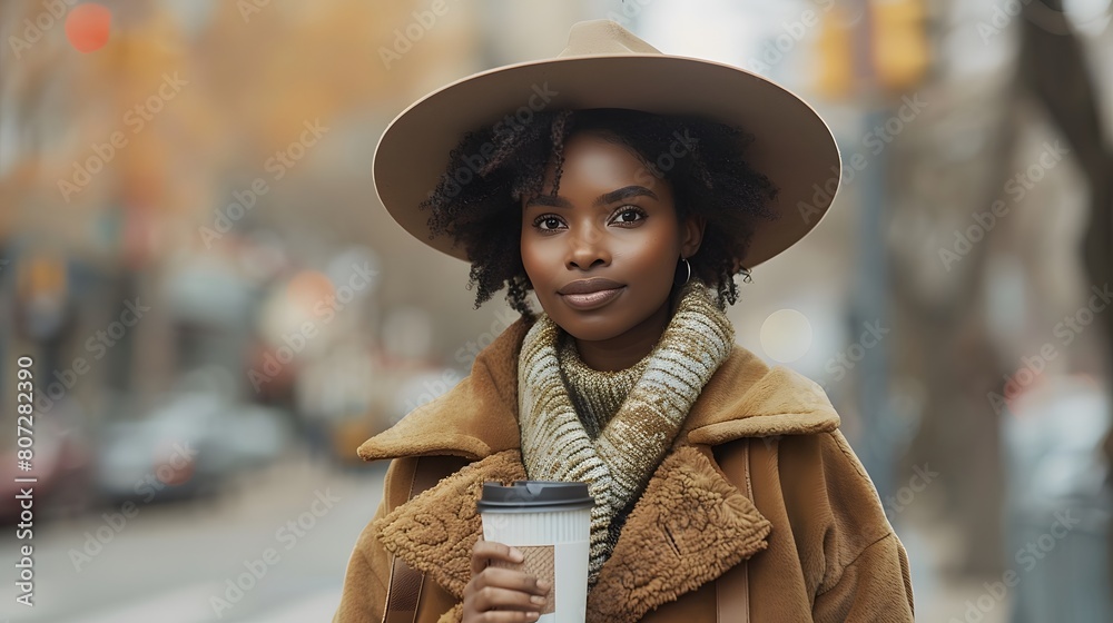 Autumn Stroll: Portrait of a Young American Woman with Coffee Autumn Stroll: Portrait of a Young American Woman with Coffee