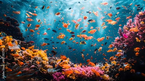 Tropical Aquatic Paradise: Underwater Seascape Teeming with Coral and Fish