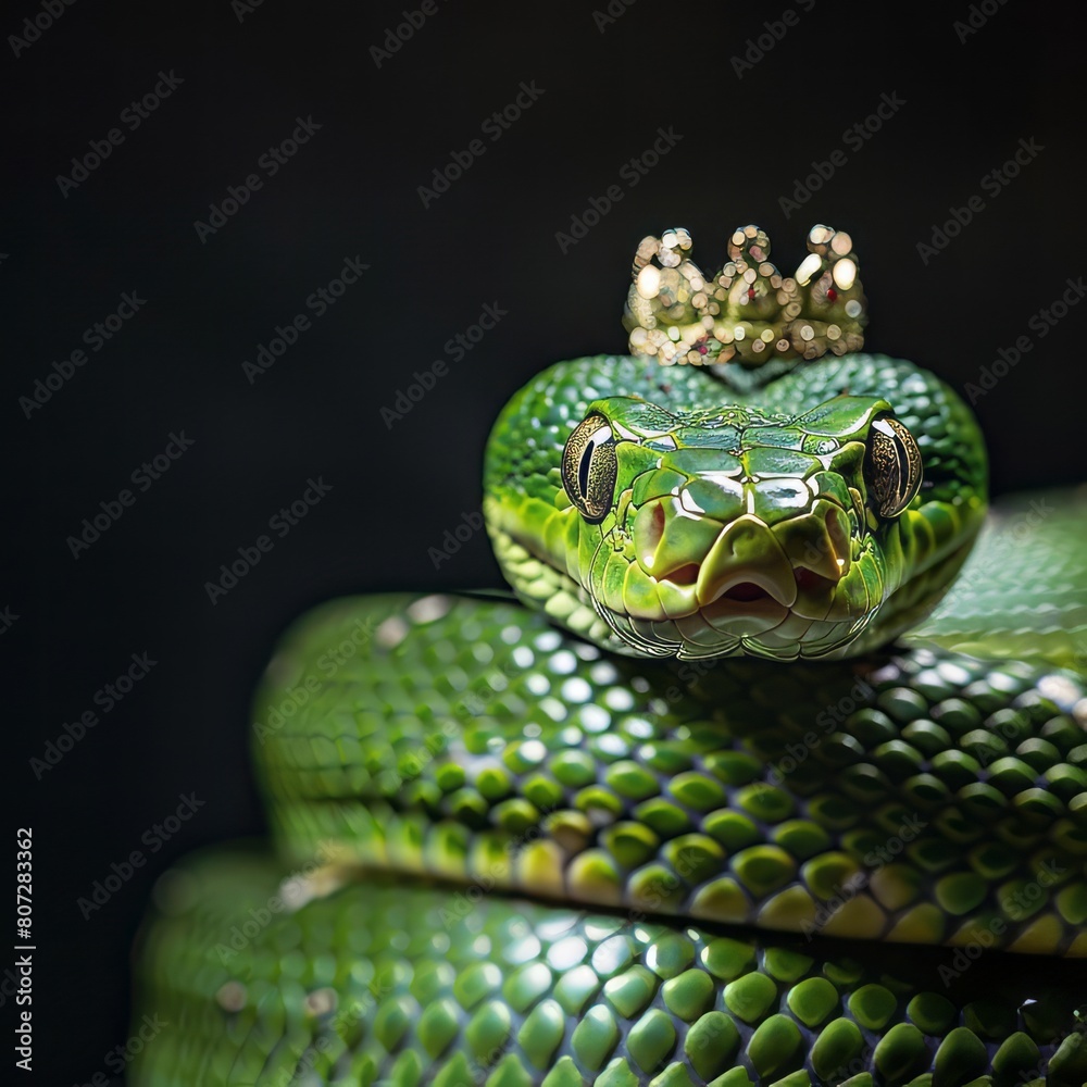 Fototapeta premium green snake with a crown.