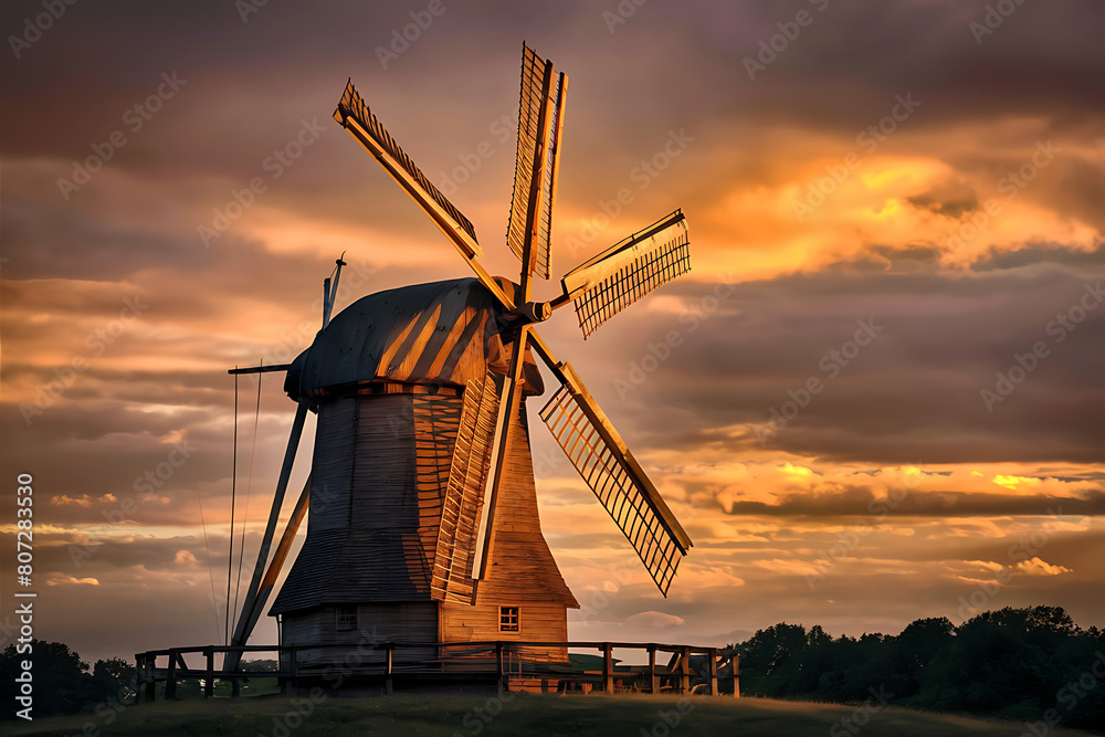Obraz premium windmill in sunset