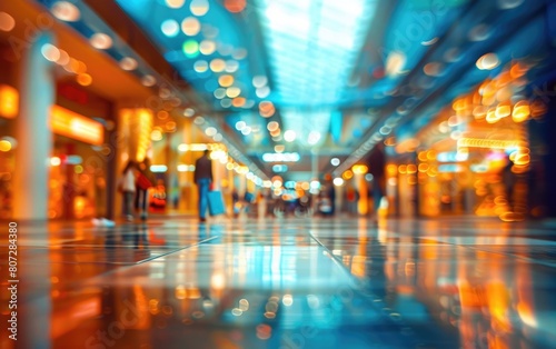 Blurred view of a modern shopping mall interior. photo