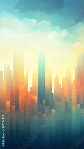 City at sunset abstract painting warm colors minimal modern phone wallpaper background
