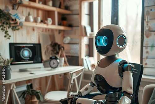Futuristic Robot in a Modern Home Office photo