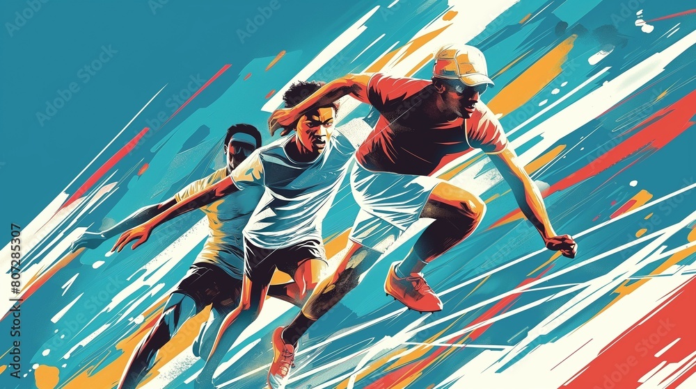 Sport, three athletes are competing in track race, winner colorful dynamic exciting fast Sport, three athletes are competing in track race, winner colorful dynamic exciting fast