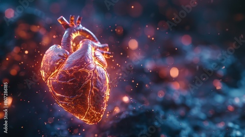 A holographic heart floating in mid-air with glowing arteries and veins