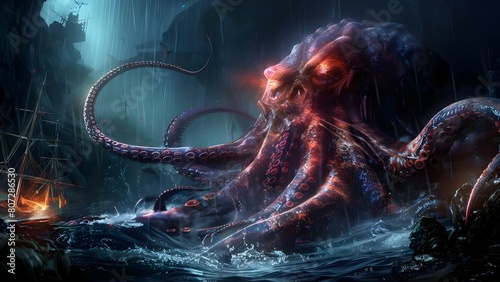 Leviathanlike sea monsters in a dark 3D environment show their wrath. Concept Underwater creatures, Deep-sea exploration, Mythical beasts, Underwater fantasy