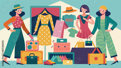 A treasure trove of vintage and alternative fashion awaits at the swap meet providing attendees with a unique shopping experience and the opportunity. Vector illustration