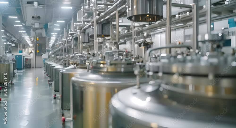 Photos show biopharmaceutical manufacturing process with bioreactors ...