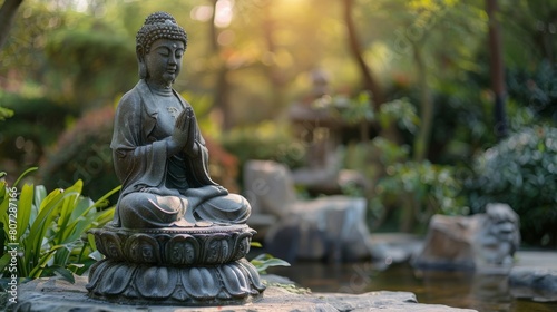 Buddha Statue in Serene Garden Setting  © Rumpa