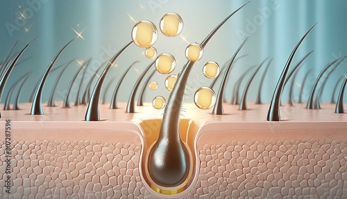 Hair Follicle - Macro or Illustration of Hair - Hair Care with Minerals or Vitamin - Supportive Image for Shampoo and Conditioners - Treatment against Scalp Irritation, Baldness and Hair Loss