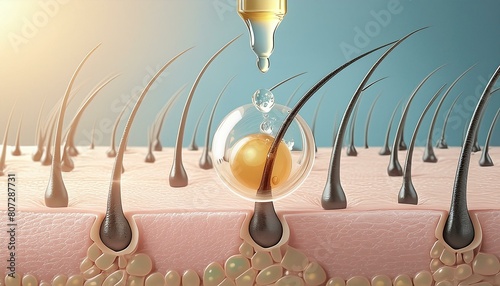 Hair Follicle - Macro or Illustration of Hair - Hair Care with Minerals or Vitamin - Supportive Image for Shampoo and Conditioners - Treatment against Scalp Irritation, Baldness and Hair Loss photo
