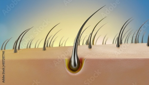 Hair Follicle - Macro or Illustration of Hair - Hair Care with Minerals or Vitamin - Supportive Image for Shampoo and Conditioners - Treatment against Scalp Irritation, Baldness and Hair Loss