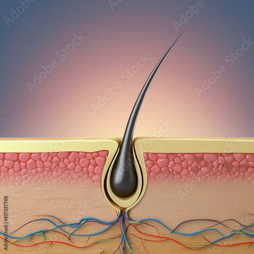 Hair Follicle - Macro or Illustration of Hair - Hair Care with Minerals or Vitamin - Supportive Image for Shampoo and Conditioners - Treatment against Scalp Irritation, Baldness and Hair Loss photo