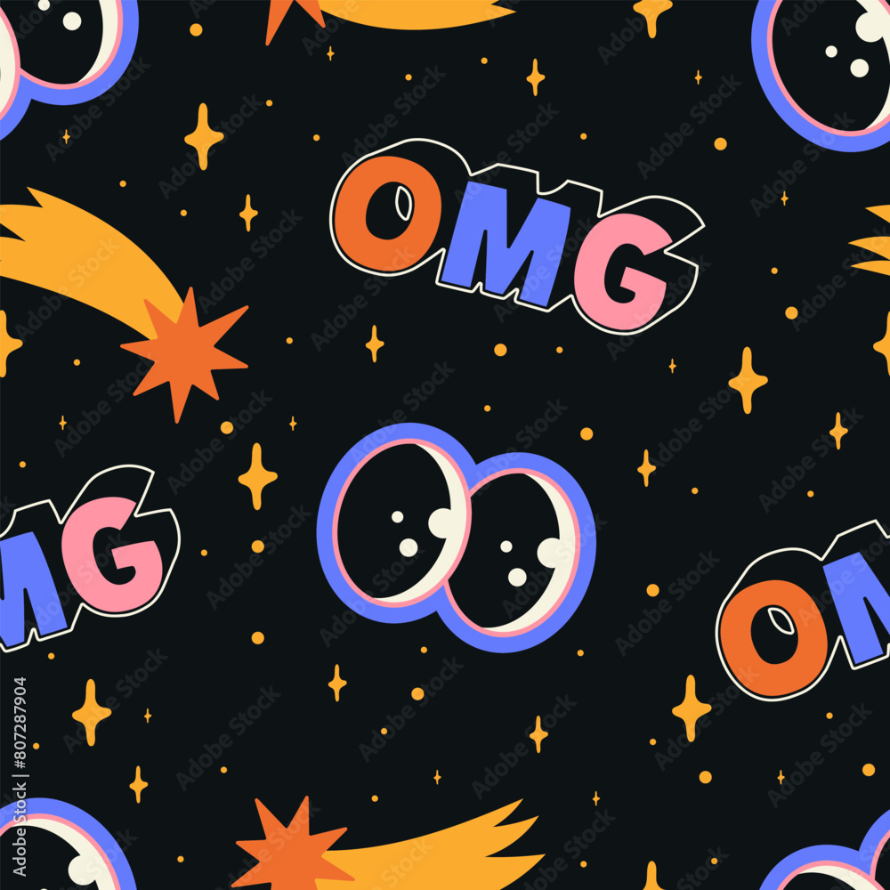 Omg Pattern OMG. Modern seamless pattern with eyes, the word 'omg', stars, and ...