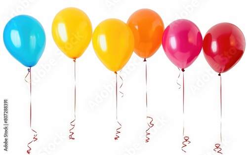 Colorful balloons floating on a white background.