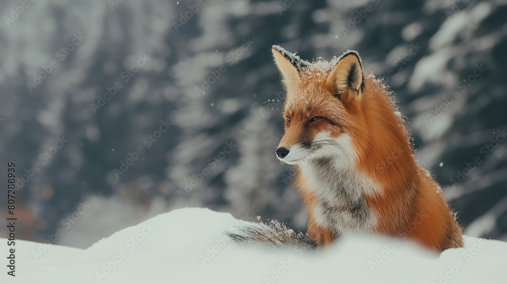 Raposa vermelha selvagem na neve - Wallpaper 