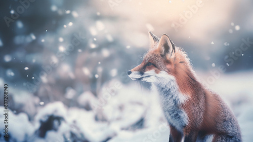 Raposa vermelha selvagem na neve - Wallpaper  photo