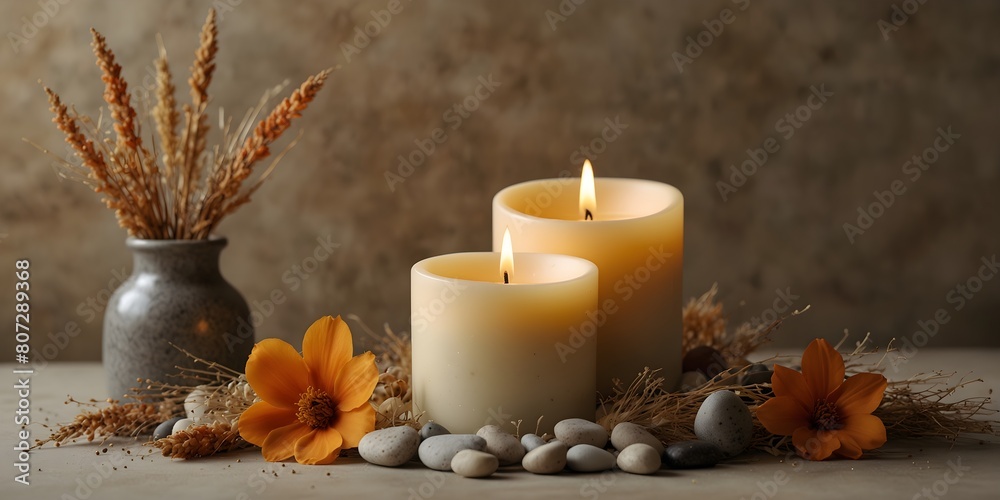 Obraz premium Herbstliche Stimmung mit Kerzen und Blumen