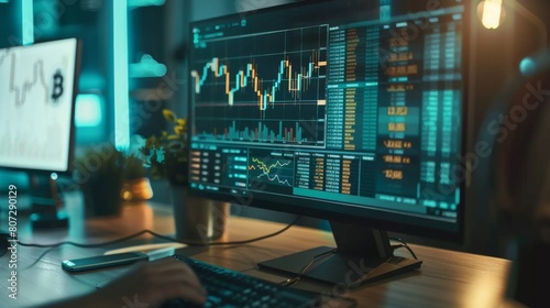 Wallpaper Mural A computer monitor displays a graph of the stock market Torontodigital.ca