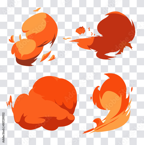 Big set of manga visual vector cartoon effects of smoke and dust clouds. Perfect for animation design, illustration, carton, anime, CG game art, tactical design, etc.