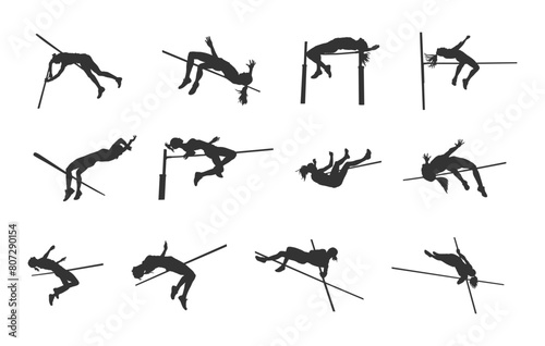 Female high jump silhouette, High jump silhouette, Athlete high jump pole silhouettes, High jump svg, High jumping svg, Female high jump svg, Female athlete high jump silhouettes.
