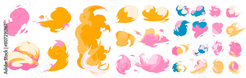 Big set of manga visual vector cartoon effects of smoke and dust clouds. Perfect for animation design, illustration, carton, anime, CG game art, tactical design, etc.